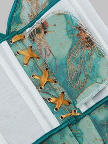 1 pezzo Nuova primavera donna stile vintage palazzo aderente corpetto corsetto top con grafica jacquard a tema ape, Camisole crop snellente da indossare come outerwear, adatto per outfit vacanzieri