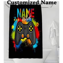 1 PIEZA Cortina de ducha impermeable personalizada con tema de juego, patrón personalizado de manija de juego y texto de fuente personalizada, regalo para amantes de los juegos, familia y amigos, cortina de ducha personalizada con nombre para bañera, impermeable y lavable a máquina con ganchos, adecuada para la decoración del baño en el hogar en todas las estaciones, accesorios de baño, decoración de otoño, de vuelta a la escuela