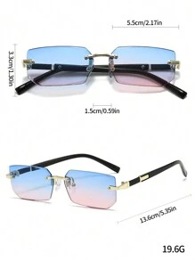 1 件装黑色小框时尚无框 Y2K 夏季海滩驾驶时尚眼镜，适合夏季海滩度假、户外、旅行返校时尚学院风 - 藍粉 - 查看 4