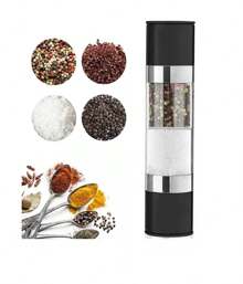 Molinillo de Pimienta y Sal 2 en 1 Ideal Para Moler Sal y Pimienta Simultáneamente, Acero Inoxidable, Salero Doble y Pimentero, Molino de Cocina - Negro - Ver 1