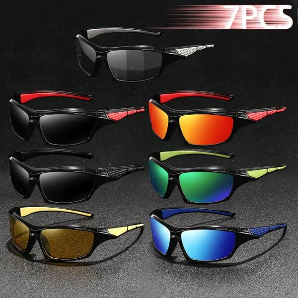 7 Pieces Fashion Vintage Cycling Fishing Unisex Sport Fashion Glasses Men Women (Optional Photochromic Lenses) Classic Retro Mountaineering Outdoor Sports Fashion Glasses Male Female Luxury Brand