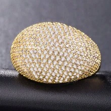 Anel de Domo de Diamante - Anel de Moda Feminino em Prata com Grande Vazado de Casamento Feminino, Cristal de Metal, Anel Quadrado com Pedra Cristalina Tamanho 6-10