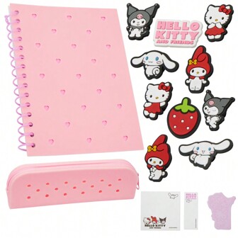 Hello Kitty Customisable A5 Notebook Zipped Pencil Case Kawaii Stationery Set Character Pins Sticky Notes School Supplies Anime Gift
