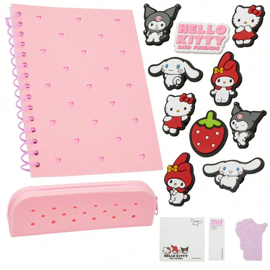 Hello Kitty Customisable A5 Notebook Zipped Pencil Case Kawaii Stationery Set Character Pins Sticky Notes School Supplies Anime Gift - Pink - View 1