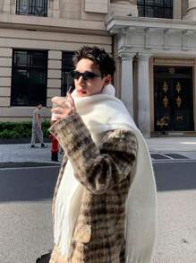 1 件男士长围巾，简约设计，百搭，适合情侣，温暖羊毛，带流苏的多功能披肩，时尚男士礼物