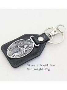 1 Peça Pingente De Carro Com Cruz De Nossa Senhora De Metal Vintage Personalizado & Pu Material Com Anel De Gancho Para Chaves