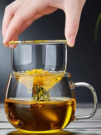 1 Set Glass Tea Cup With Infuser And Lid, 380ml/12.85oz Glass Tea Cup With Filter For Lemon Juice, Water, Tea, Coffee, Juice, All Season Drinkware Back To School