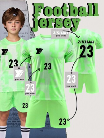 Customizable Barcelona Style Youth Football Set, Suitable For Children Aged 8-12- Personalized Jersey And Shorts Set, Sports Style Customizable Logo, Numbers, And Text Content
