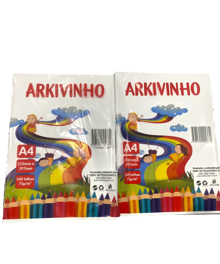 Kit 2 Pacotes Papel Arquivinho Sulfite A4 210mm X 297mm,Branco 100 Folhas 75 g/metro Quadrado Totais