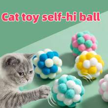 1/3/6/9/100 件带铃铛的猫玩具球，宠物弹力铃铛球，猫咪马卡龙毛绒球玩具，猫咪绒球玩具，猫咪玩具自嗨球，彩色柔软毛绒球内置铃铛，适合猫咪，室内猫咪和小猫互动玩耍咀嚼玩具，适合小型宠物娱乐 - 彩色 - 查看 3