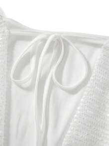 Women Mini Bodycon Dress Sequins Long Sleeve Tie-Up Backless Cocktail Dress Spring Fall Party Dress - White - View 7