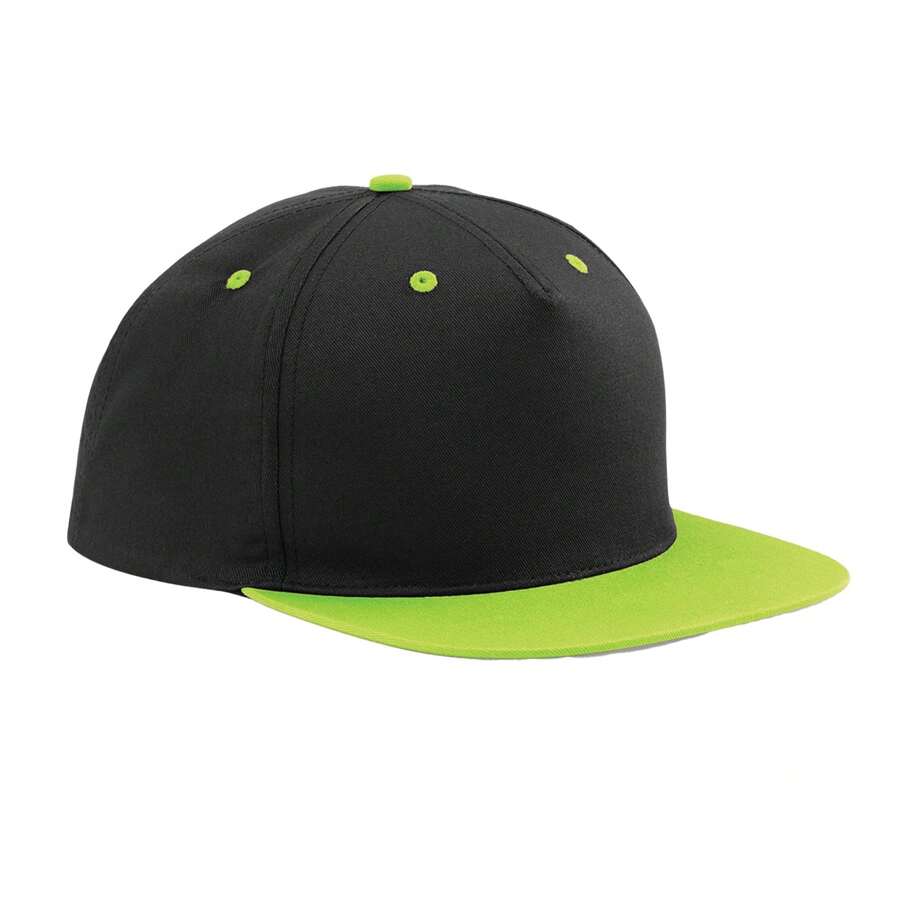Beechfield Unisex Adult Contrast 5 Panel Snapback Cap (Black/Lime Green) - 100% Cotton Twill - Black - View 1
