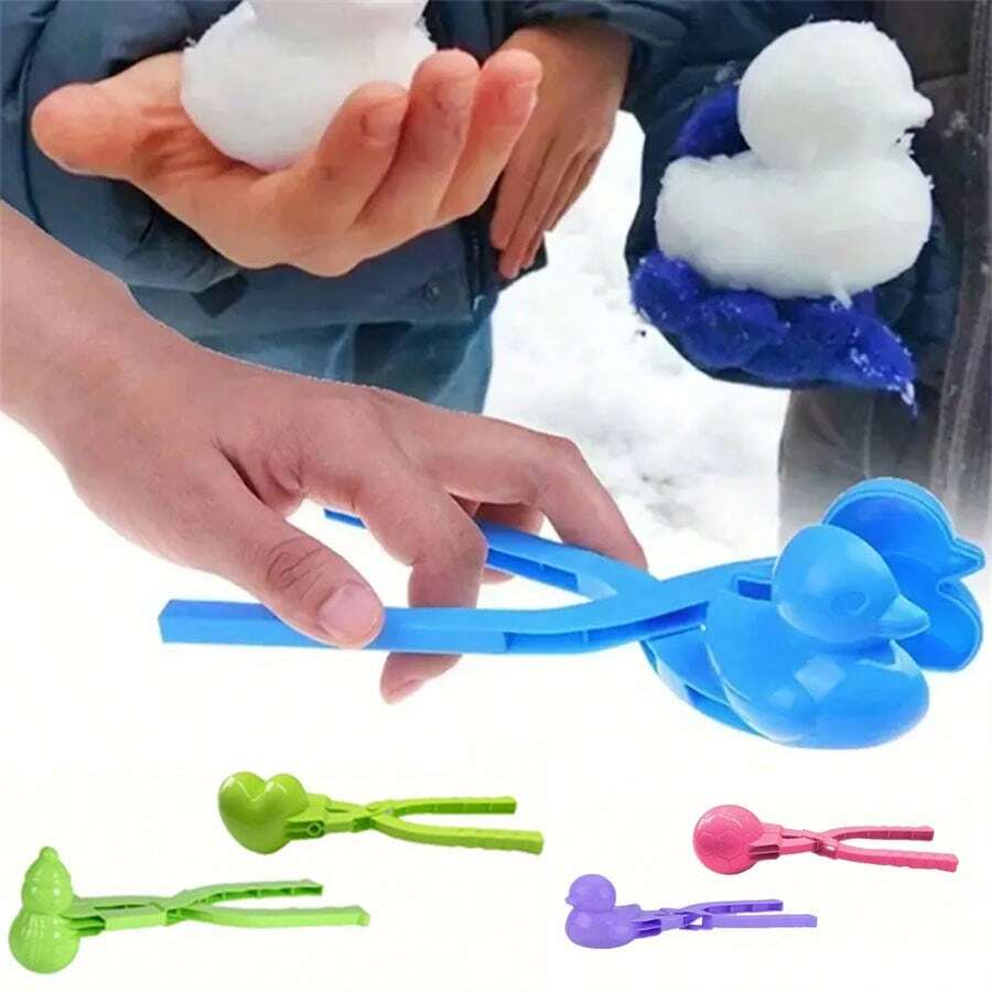 1 pièce de différents accessoires pour fabriquer des boules de neige, outils de sculpture de neige d'hiver, avec des moules en forme de cœur, de football, de canard, de bonhomme de neige. Équipement de jeu en plastique pour l'extérieur, utilisé pour les batailles de boules de neige - style et couleur aléatoires.