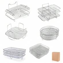 1/3/6 Pcs Air Fryer Round Racks, Stackable Racks, Dehydrator Racks, Drip Tray, Roasting Racks, Food Frying Basket Accessories Set For BBQ Grill & Air Fryer