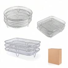 1/3/6 Pcs Air Fryer Round Racks, Stackable Racks, Dehydrator Racks, Drip Tray, Roasting Racks, Food Frying Basket Accessories Set For BBQ Grill & Air Fryer