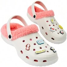 Peanuts Snoopy Clogs Winter Fleece Lining & Removable Charms Warm Slip On Garden Shoes Strap - Grey - View 1