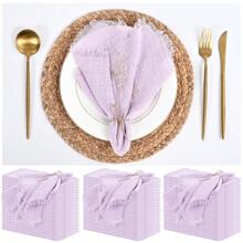 YMHPRIDE 60 Packets Of Napkins Cotton Linen Napkins 16 X 16 Inch Terracotta Cloth Napkins Handmade Tassels Soft Cloth Napkins Washable Country Dinner Cloth Wedding Banquet Table - màu tím nhạt - Xem 1