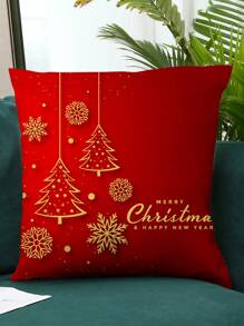 4pcs Christmas Reindeer & Snowflake Series Plush Cushion Covers, Gold & Red Colors - Red - View 7