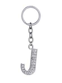 1pc Unisex New Elegant Silver Letter Rhinestone Plated Keychain, Luxury English Letter Bag Charm - Silver - View 30