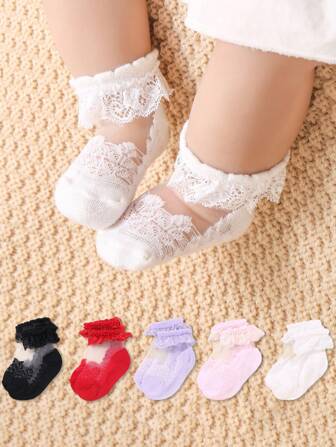 5 Pairs Of Fashionable And Breathable Baby Socks With Lace For Spring And Summer Newborn Infants Lace Socks,Flower Girl Basket Wedding