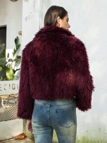 Veste courte en fausse fourrure à la mode pour femmes, manches longues, avec boutons-pression devant. Manteau de plein air chic avec col châle. Manteau épais - Violet - Voir 12