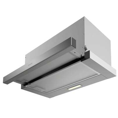  Cecotec Campana Extractora Telescópica 60 cm Bolero Flux TLM 603500 Inox A. Motor 70W, Potencia Succión 350m3/h, Control Mecánico, 2 Niveles de Potencia, Luz y Filtro de Carbono, Acabado Inox
