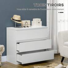 HOMCOM Commode 3 tiroirs commode chambre meuble de rangement épuré style moderne pour chambre à coucher, salon - 80 x 39 x 73 cm, blanc