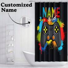 1 PIEZA Cortina de ducha impermeable personalizada con tema de juego, patrón personalizado de manija de juego y texto de fuente personalizada, regalo para amantes de los juegos, familia y amigos, cortina de ducha personalizada con nombre para bañera, impermeable y lavable a máquina con ganchos, adecuada para la decoración del baño en el hogar en todas las estaciones, accesorios de baño, decoración de otoño, de vuelta a la escuela