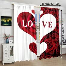2 Stücke/Set Valentinstag Herzmuster Vorhänge, halbtransparenter Polyesterstoff Vorhang, geeignet für Schlafzimmer und Wohnzimmer Dekoration, Heimdekoration (Vorhangstange nicht enthalten)