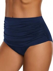 New Arrival European & American Style Women High Waisted Solid Color Sexy Lifting Slim Conservative Swim Shorts Summer - Navy Blue - View 2