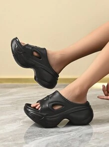 W Sandalias de plataforma de 9 cm para mujer, con diseño de flores cruzadas, impermeables, antideslizantes, ligeras y con plataforma elevada - Negro - Ver 8