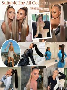 24 Inch Long Straight Ponytail Hair Extensions, Clip-In Synthetic Fiber Ponytail For Women, Natural Daily Use (Gray) - Grey - View 8