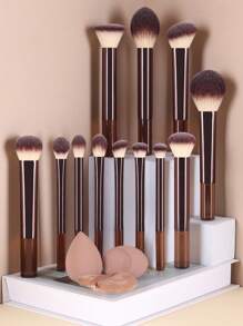 15pcs/13pcs/11pcs/8pcs/6pcs Makeup Brush Set, Including Powder Brush, Blush Brush, Highlighter Brush, Eyeshadow Brush, Eyelash Brush, Eyeliner Brush, Angled Makeup Sponge, Round Makeup Sponge, Round Powder Puff, Triangle Powder Puff, Triangle Makeup Sponge For Loose Powder, Liquid Foundation Mixing, Beauty Makeup Tools,Brush Set,Makeup Brush Kit,Make Up Brush Set,Make Up Set Complete,Makeup Brush Set,Complete Makeup Kit,Brush Kit,Brushes Makeup Set,Makeup Gift Set,Set - Brown - View 17