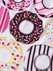 女孩全甜甜圈印花连衣裙 + 甜甜圈 PU 皮革单肩包 - 白色 - 查看 4