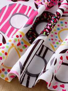 女孩全甜甜圈印花连衣裙 + 甜甜圈 PU 皮革单肩包 - 白色 - 查看 7