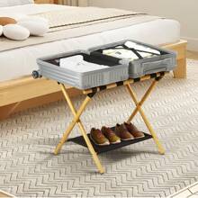 Bagażnik bambusowy, odpowiedni do sypialni, pokoju gościnnego, hotelu - Naturalny bambusowy składany regał do przechowywania - Domowy regał do przechowywania - Składany bagażnik z wytrzymałym paskiem na ramię