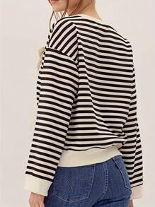 Fashion Bow Striped Top Hoodie - Black -S - 黑色 - 查看 2
