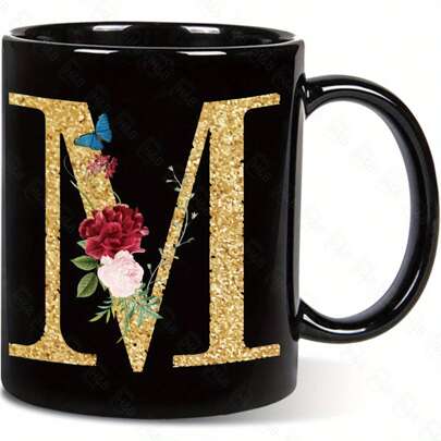 1 Pc 11oz Letter Print, Ceramic Cup, Insulated Coffee Cup, Mug, Easy To Carry, Personalized Design, A Gift For Family And Friends, Choose Your Favorite Letters, Suitable For Office And Leisure, Home Work Back To School