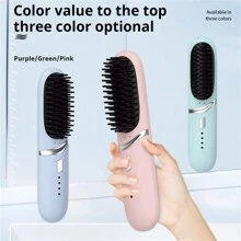 新款无线离子直发刷，两用便携式直发器，不会损坏头发 - 粉色 - 查看 7