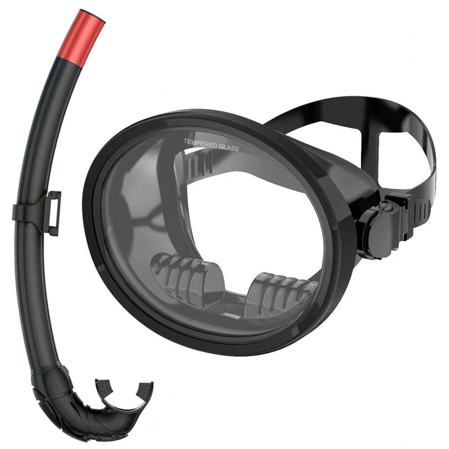 JoyMaySun Oval Snorkel Mask, Diving Mask, Classic Retro Style Panoramic Wide View Swim Goggles, Tempered Glass Lens, Adult Wet Snorkel