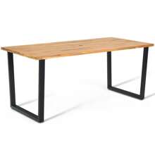 Homasis Patio Rectangle Dining Table Acacia Wood W/ 2'' Umbrella Hole Indoor & Outdoor Deck - Natural and Black - View 10