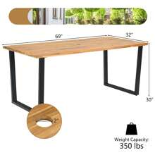 Homasis Patio Rectangle Dining Table Acacia Wood W/ 2'' Umbrella Hole Indoor & Outdoor Deck - Natural and Black - View 9