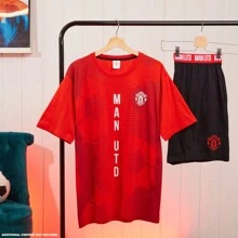 Manchester United F.C. Pyjama Set Short PJ Lounge Comfy Sleepwear Breathable Nightwear Football Gift - Red - View 2