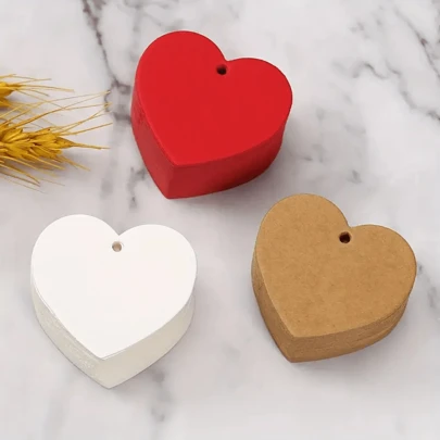 50 Pieces/Set, Love Label Kraft Paper Blank Heart-Shaped Card Label Valentine's Day Gift (White, Red, Khaki)-Jewelry Production Display And Packaging Supplies., Valentine's Day