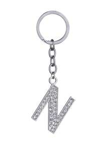 1pc Unisex New Elegant Silver Letter Rhinestone Plated Keychain, Luxury English Letter Bag Charm - Silver - View 15