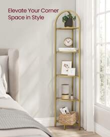VASAGLE Corner Shelf Stand, 5 Tier Corner Bookshelf, Tempered Glass Shelves, Modern Style, Plant Stand With Steel Frame For Living Room, Bedroom, Kitchen, Bathroom - 金色 - 查看 4