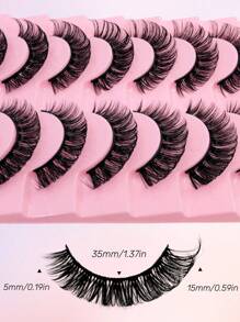 10 Pairs D Curl Russian Strip False Eyelashes Natural Look Fluffy Faux Mink Lashes Volume Wispy Long Foxy Eye Lifting Look Fake Eyelashes