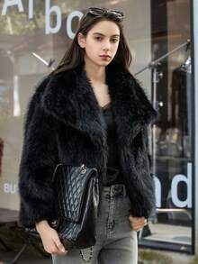 HH Faux Fur Jacket For Women Elegant Solid Lapel Long Sleeve Coat Casual Loose Female Winter Oversize Lady Chic Streetwear Jakcets