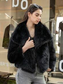 HH Faux Fur Jacket For Women Elegant Solid Lapel Long Sleeve Coat Casual Loose Female Winter Oversize Lady Chic Streetwear Jakcets