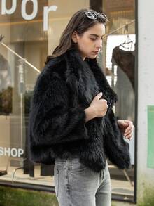 HH Faux Fur Jacket For Women Elegant Solid Lapel Long Sleeve Coat Casual Loose Female Winter Oversize Lady Chic Streetwear Jakcets